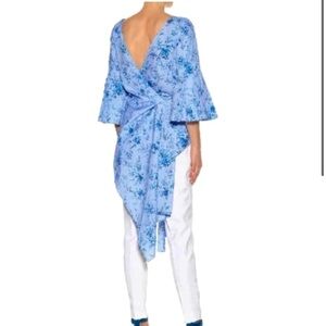 CAROLINA HERRERA  Peplum Poplin Blouse in blue size 2